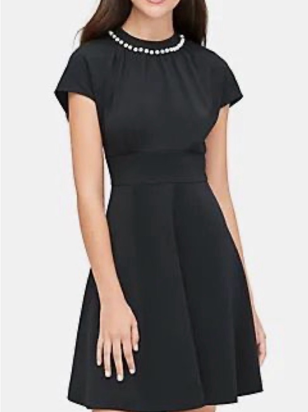 Kate Spade Black Short-Sleeve Dress with Embellished Neckline